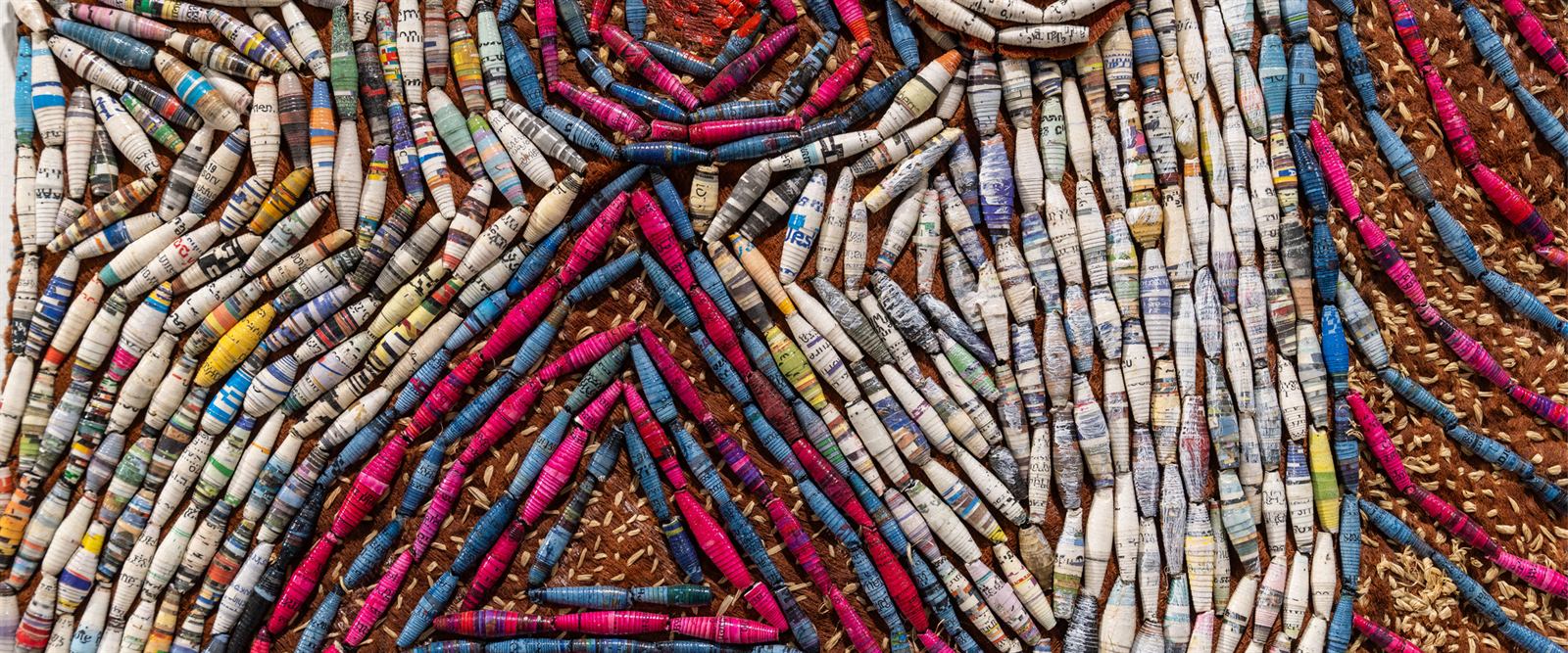 Colorful woven artwork showing JVA's bold creative style